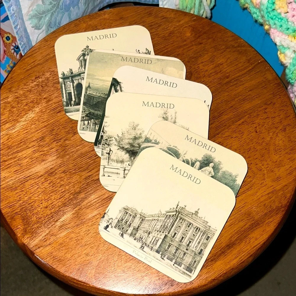 Madrid Themed Coaster Set - Cream, Set Of 6, Vintage Look